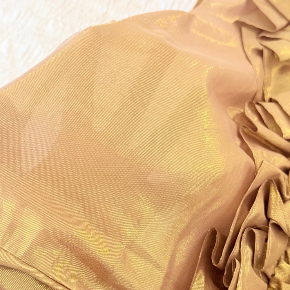 Lauren Ralph Lauren Gold Metallic Silk Blend Ruffle Peplum Blouse Top Size 16 - Picture 8 of 9